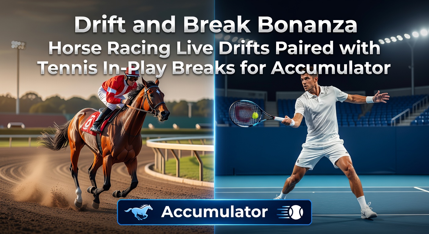 Split-view graphic showing drifting horse racing odds chart next to a tennis in-play break odds fluctuation, illustrating accumulator building