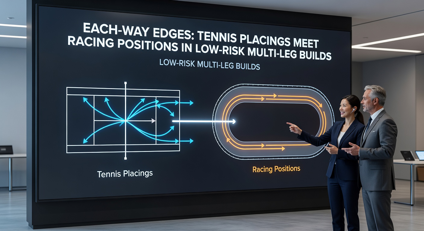 Split image of a tennis scoreboard showing placements next to a horse racing each-way bet slip, highlighting multi-leg accumulator strategy