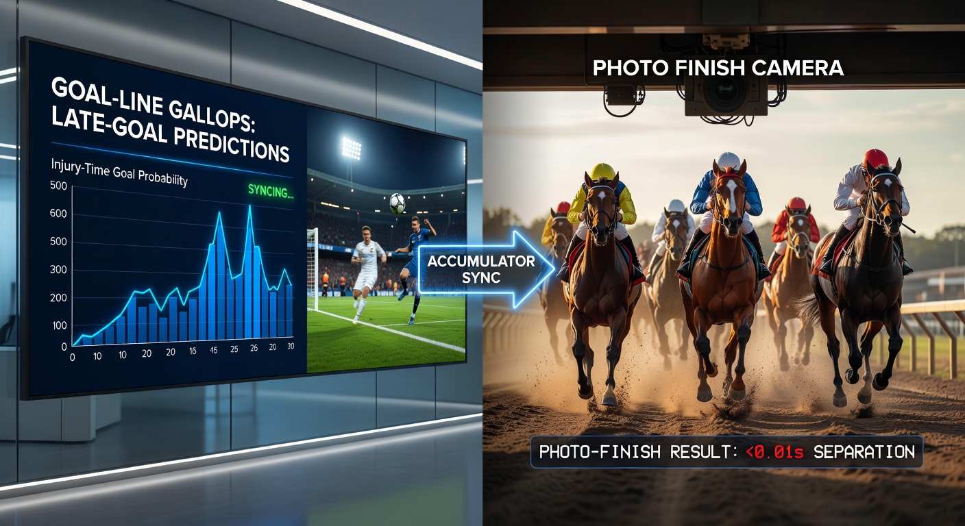 Close-up of a horse racing photo-finish board next to a football scoreboard ticking into injury time