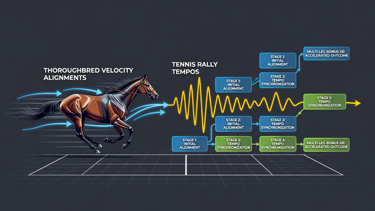 Split screen showing horse racing pace chart next to tennis point-by-point tempo graph